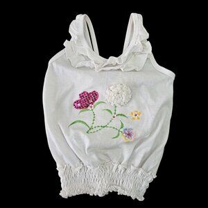 OK Kids White Embellish Sleeveless Top Girl 6 Embroider Sequin Appliqué NWT